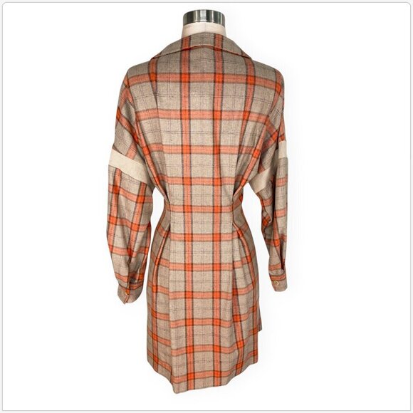 Maje Ravellino Camel Orange Check Plaid Woven Shirt Mini Dress NWT New 38 6 - Picture 6 of 7